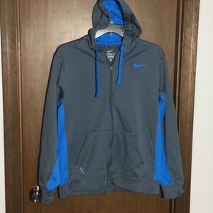 Nike Mens LG Therma-Fit Sewn Swoosh Logo Fleece Lined Gray Blue HoodieFull Zip